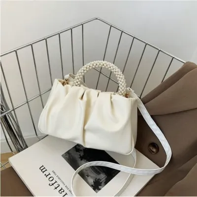 Mini Faux Pearl Decor Top Handle Crossbody Bag